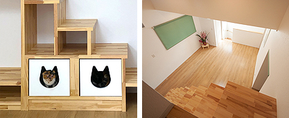 猫ちぐらにもなる収納BOXとロフト階段