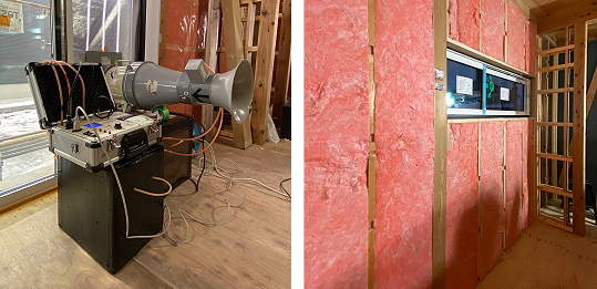 壁の断熱材にはグラスウール太陽SUNを使用し、日本住環境株式会社に依頼し機密の測定を行い、安心の気密性能が照明されました。